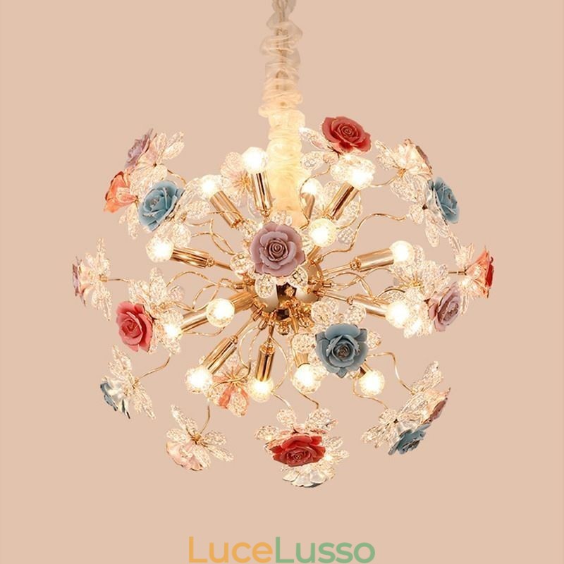 Lampadario decorativo moderno a forma di fiore in cristallo