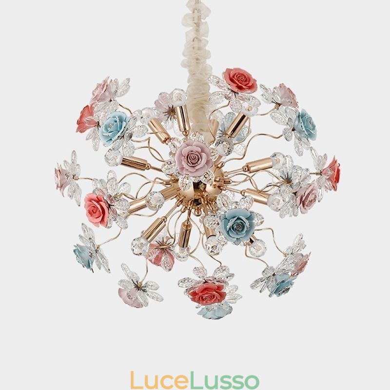 Lampadario decorativo moderno a forma di fiore in cristallo
