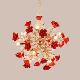 Lampadario di lusso in ceramica con fiore rosso