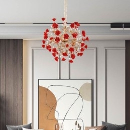Lampadario di lusso in ceramica con fiore rosso