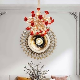 Lampadario di lusso in ceramica con fiore rosso