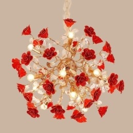 Lampadario di lusso in ceramica con fiore rosso
