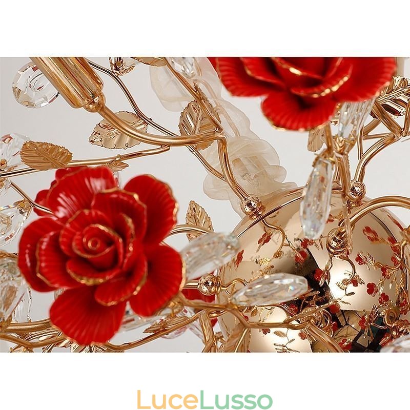 Lampadario di lusso in ceramica con fiore rosso