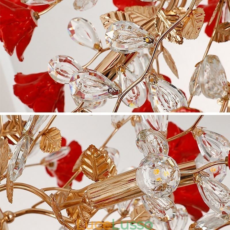 Lampadario di lusso in ceramica con fiore rosso