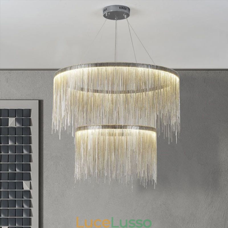 Lampadario rotondo con ciondolo a nappa di lusso