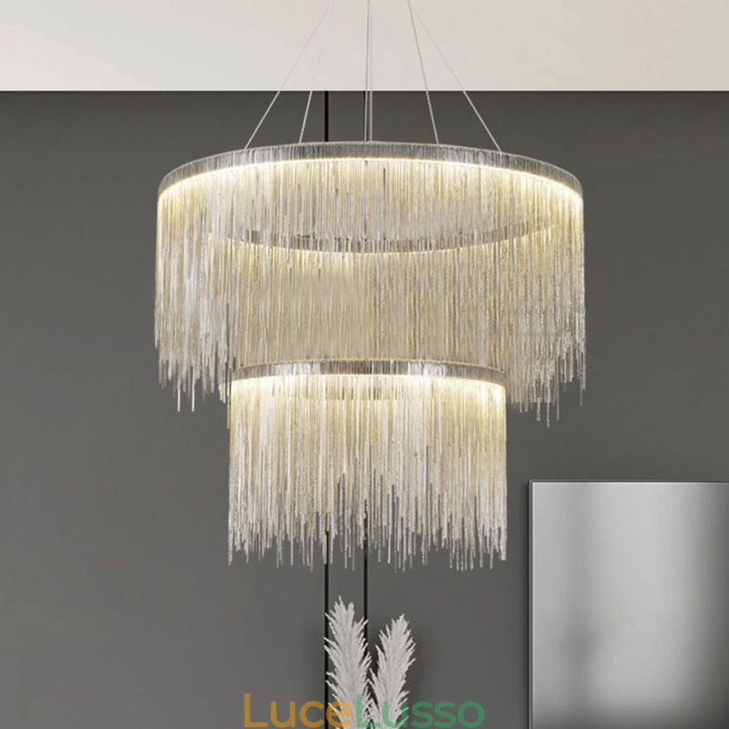 Lampadario rotondo con ciondolo a nappa di lusso