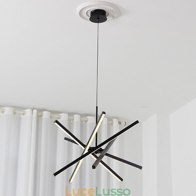 Lampada a sospensione moderna dimmerabile con striscia nera da soffitto