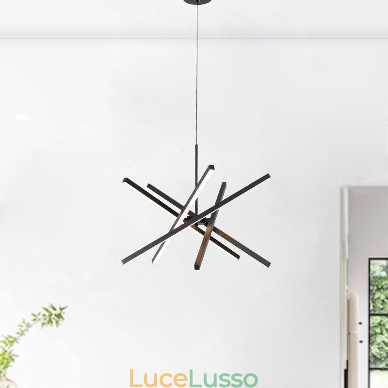 Lampada a sospensione moderna dimmerabile con striscia nera da soffitto