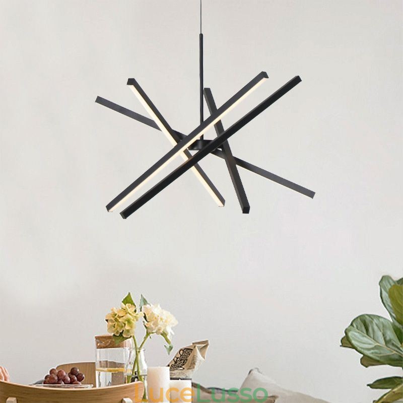 Lampada a sospensione moderna dimmerabile con striscia nera da soffitto