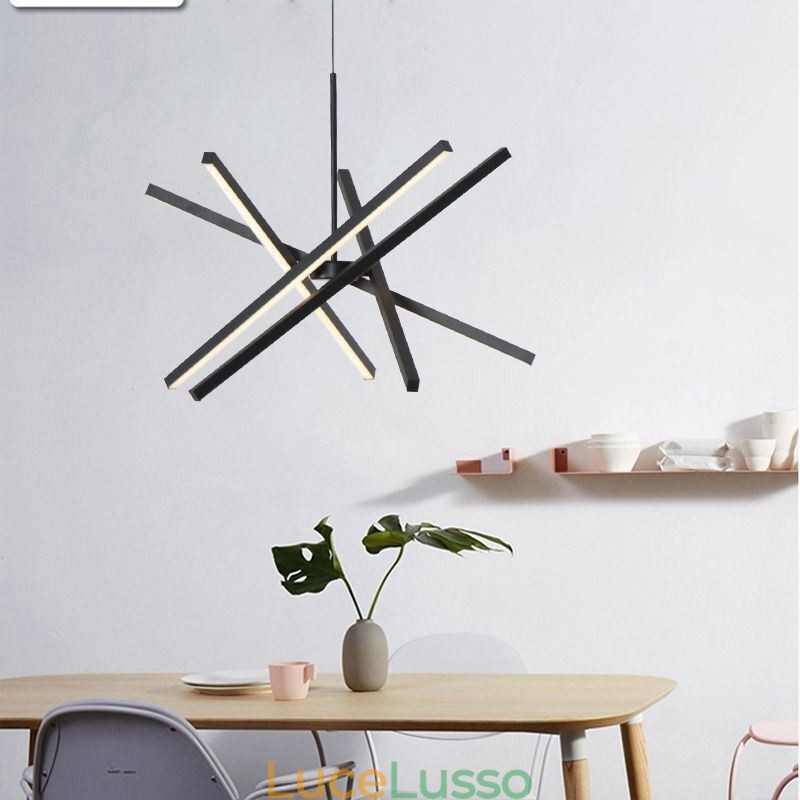 Lampada a sospensione moderna dimmerabile con striscia nera da soffitto