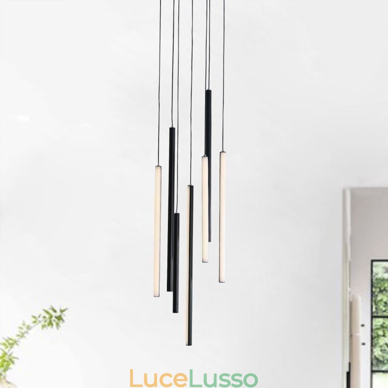 Lampadario moderno a lunga striscia, luce pendente, edificio duplex