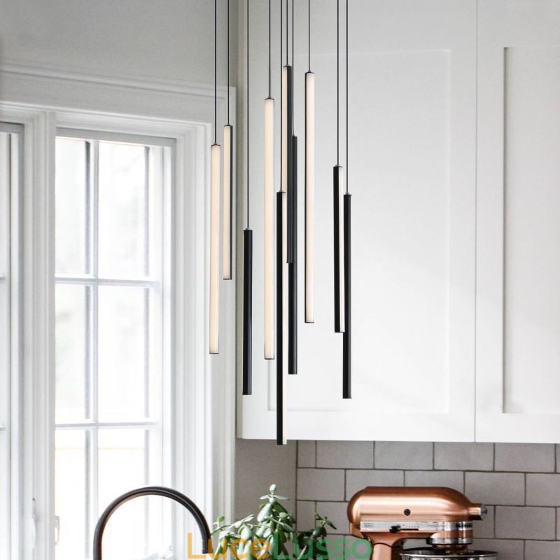 Lampadario moderno a lunga striscia, luce pendente, edificio duplex