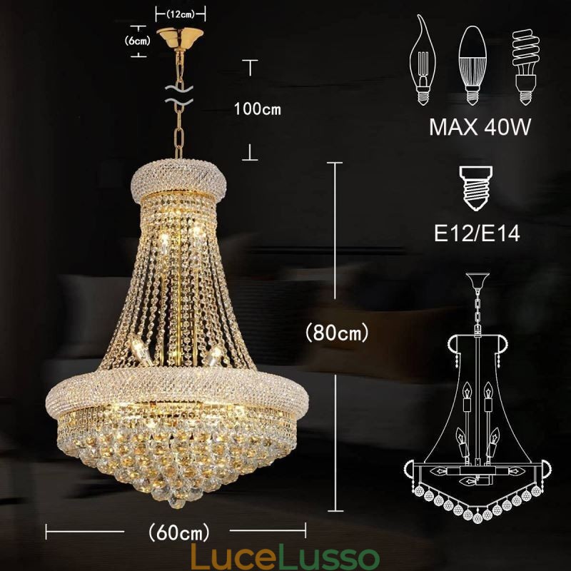 Lampadario a forma di corona Lussuosa luce pendente in cristallo