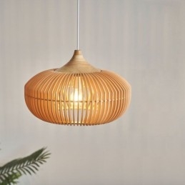 Lampadario a forma di zucca con struttura in legno