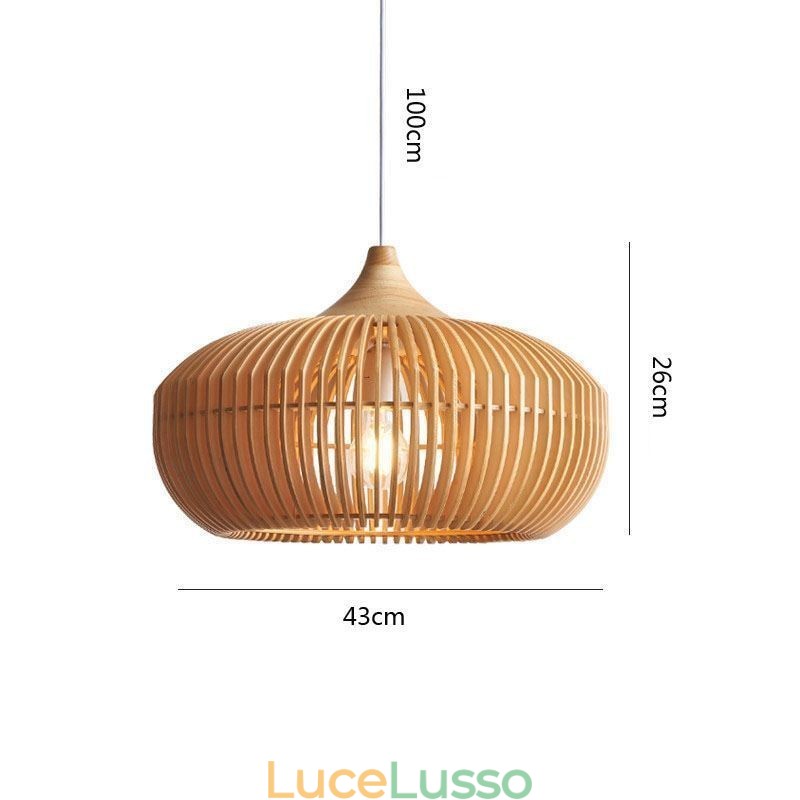 Lampadario a forma di zucca con struttura in legno
