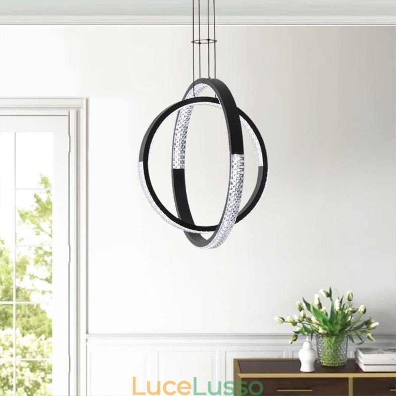 Lampadario moderno 2 anelli illuminazione pendente sala da pranzo