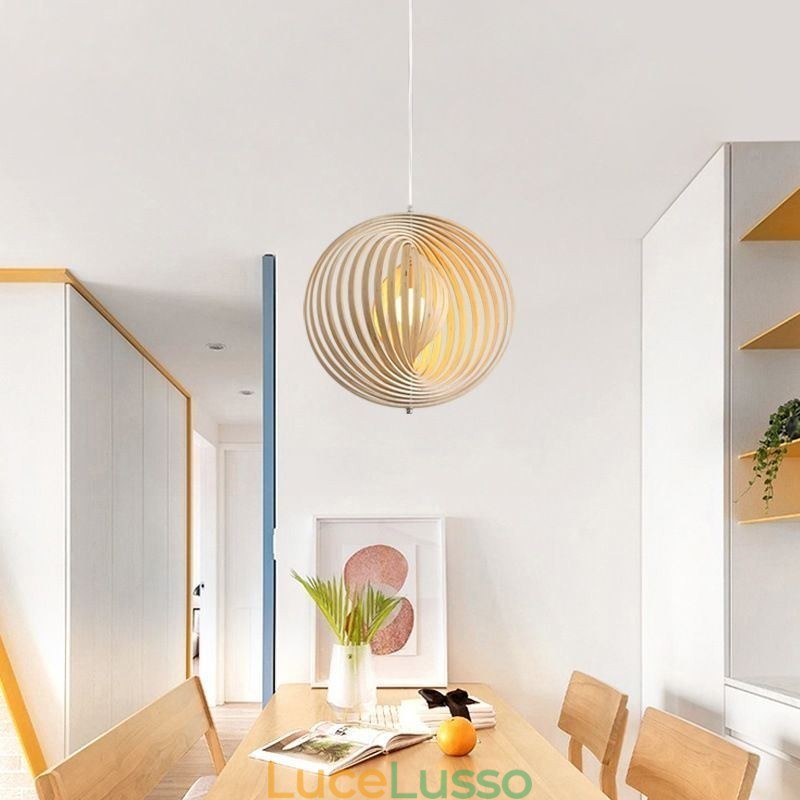 Lampadario moderno a forma di palla rotonda in tiglio