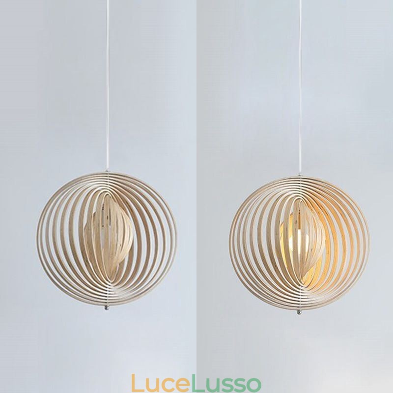 Lampadario moderno a forma di palla rotonda in tiglio