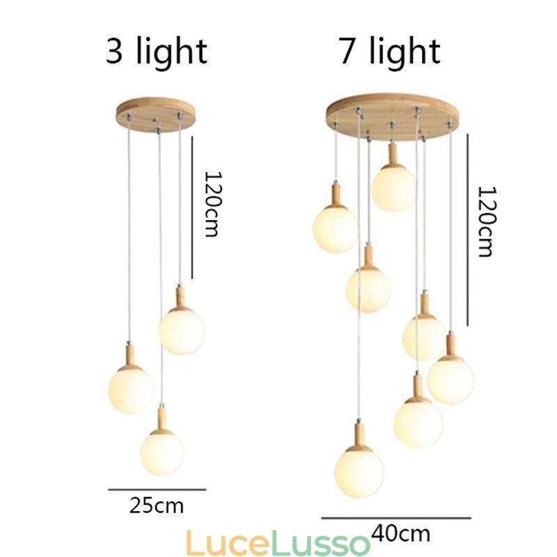 Lampada a sospensione in legno giapponese Lampada a sospensione in vetro nordico