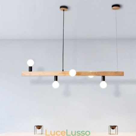 Lampadario a sospensione in legno giapponese con molecola Lampadario a sospensione in legno giapponese con molecola