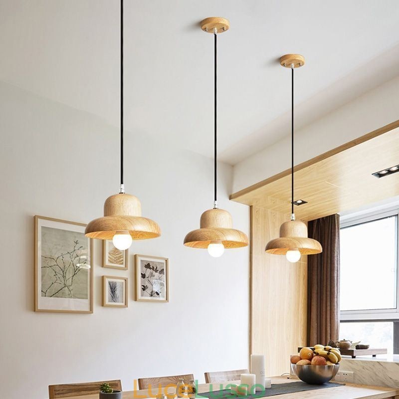 Lampada a sospensione in legno giapponese, lampada a sospensione