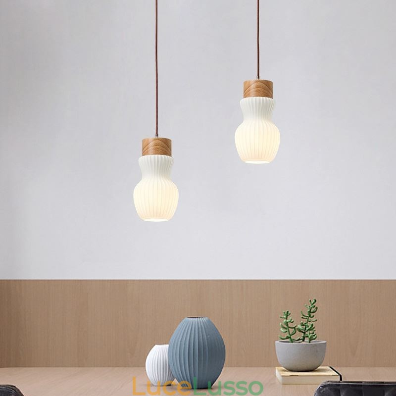 Lampada a sospensione in legno giapponese Lampada a sospensione in vetro Bollitore