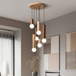 Lampada a sospensione in legno giapponese a 6 luci