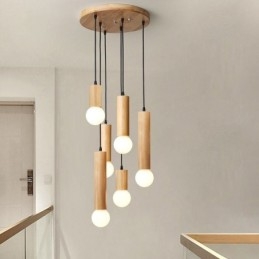 Lampada a sospensione in legno giapponese a 6 luci