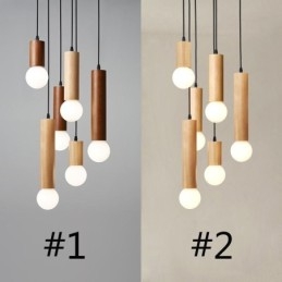 Lampada a sospensione in legno giapponese a 6 luci