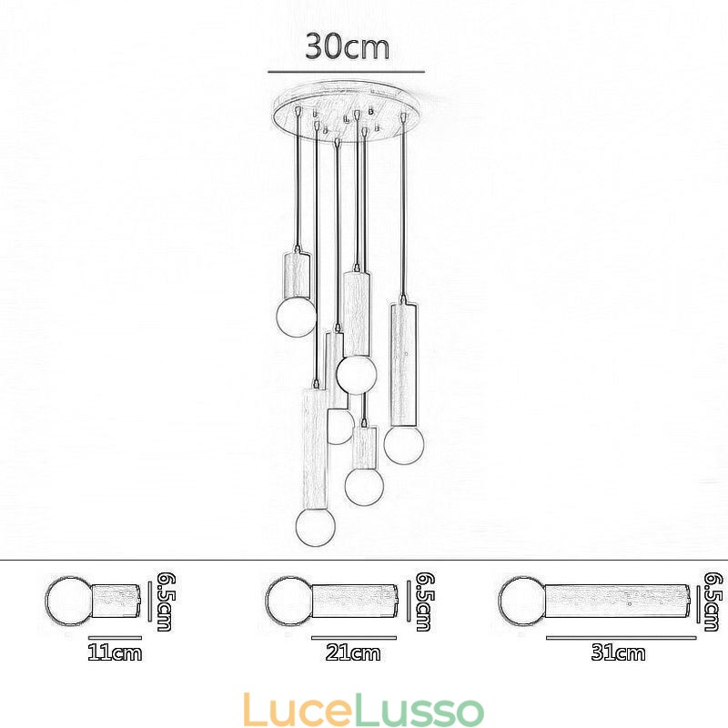 Lampada a sospensione in legno giapponese a 6 luci
