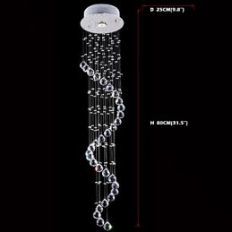 Lampadario a sospensione in cristallo, illuminazione a 1 luce, baldacchino in argento, lampade da soffitto in cristallo K9 trasparente, elica, H80CM