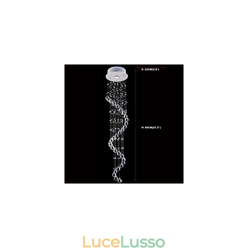 Lampadario a sospensione in cristallo, illuminazione a 1 luce, baldacchino in argento, lampade da soffitto in cristallo K9 trasparente, elica, H80CM