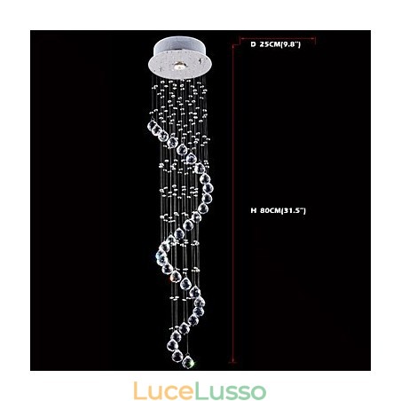 Lampadario a sospensione in cristallo, illuminazione a 1 luce, baldacchino in argento, lampade da soffitto in cristallo K9 trasparente, elica, H80CM Lampadario a sospensione in cristallo, illuminazione a 1 luce, baldacchino in argento, lampade da soffitto in cristallo K9 trasparente, elica, H80CM