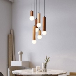 Lampada a sospensione in legno giapponese a 6 luci