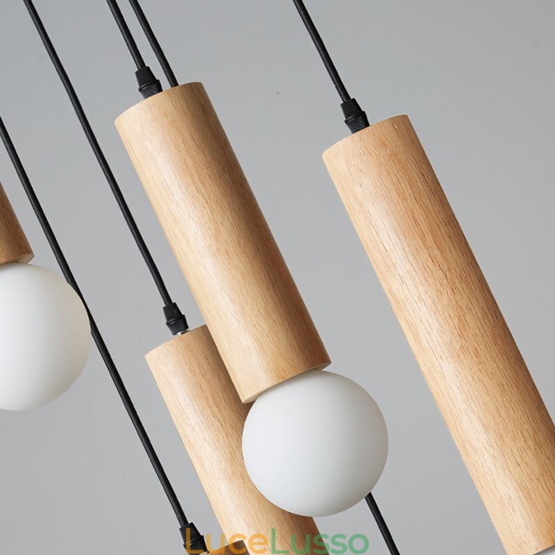 Lampada a sospensione in legno giapponese a 6 luci