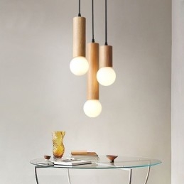 Lampada a sospensione in legno giapponese a 3 luci