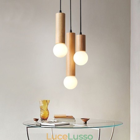 Lampada a sospensione in legno giapponese a 3 luci Lampada a sospensione in legno giapponese a 3 luci