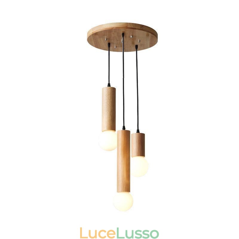 Lampada a sospensione in legno giapponese a 3 luci
