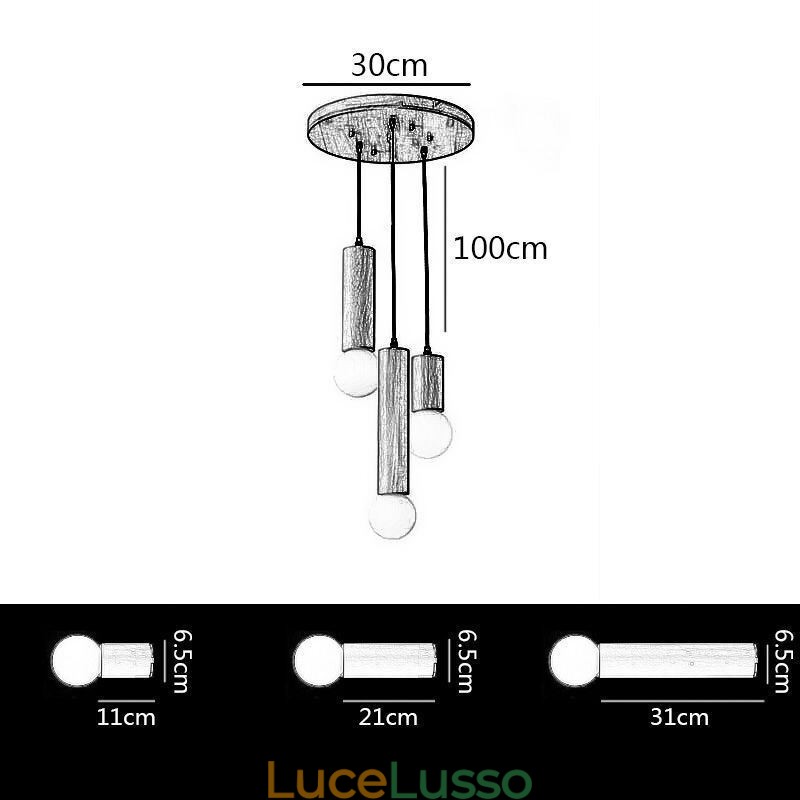 Lampada a sospensione in legno giapponese a 3 luci
