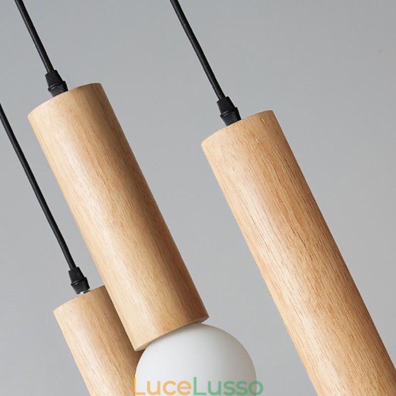 Lampada a sospensione in legno giapponese a 3 luci