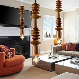 Lampadario Mini Stile Tradizionale Classico Legno Bambù