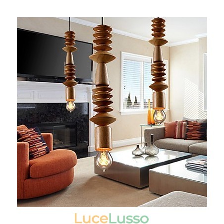 Lampadario Mini Stile Tradizionale Classico Legno Bambù Lampadario Mini Stile Tradizionale Classico Legno Bambù