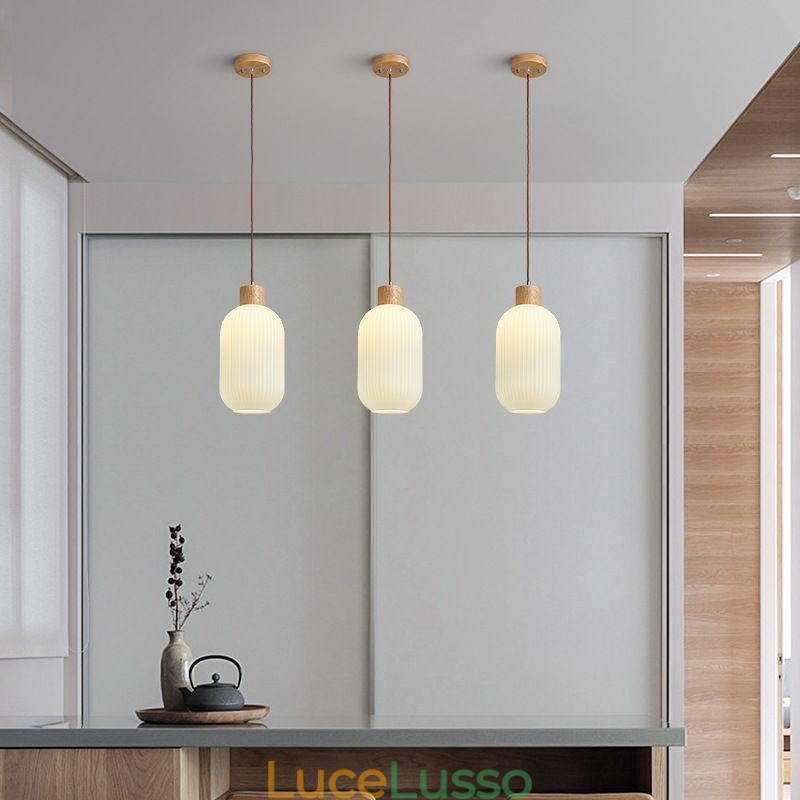 Lampada a sospensione in legno giapponese Lanterna in vetro Lampada a sospensione