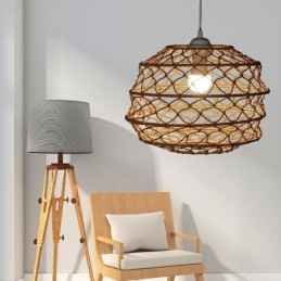Moderna lampada a sospensione pastorale, lampada a sospensione creativa in rattan con paralume pieghevole