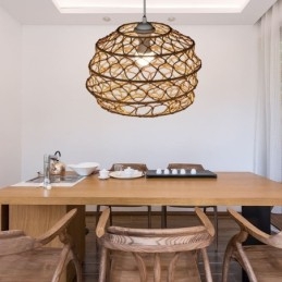 Moderna lampada a sospensione pastorale, lampada a sospensione creativa in rattan con paralume pieghevole