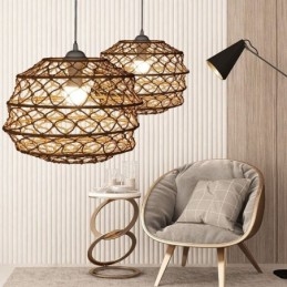 Moderna lampada a sospensione pastorale, lampada a sospensione creativa in rattan con paralume pieghevole
