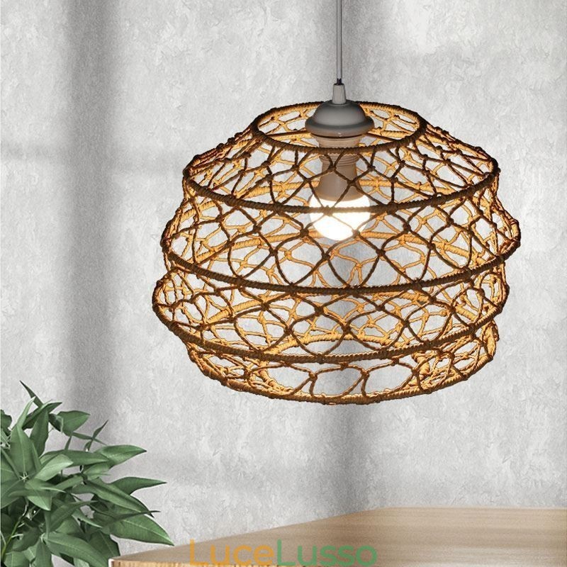 Moderna lampada a sospensione pastorale, lampada a sospensione creativa in rattan con paralume pieghevole