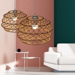 Moderna lampada a sospensione pastorale, lampada a sospensione creativa in rattan con paralume pieghevole