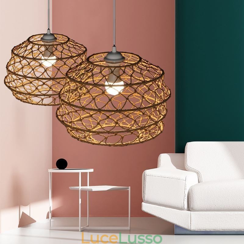 Moderna lampada a sospensione pastorale, lampada a sospensione creativa in rattan con paralume pieghevole
