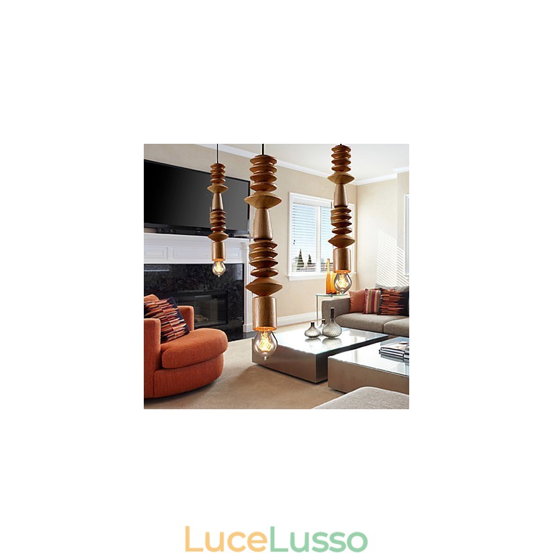 Lampadario Mini Stile Tradizionale Classico Legno Bambù